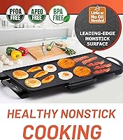 Vista 6 de Plancha eléctrica antiadherente extra grande de 22 pulgadas, placa extraíble, asas extraíbles de tacto fresco y bandeja de goteo deslizante, para 12