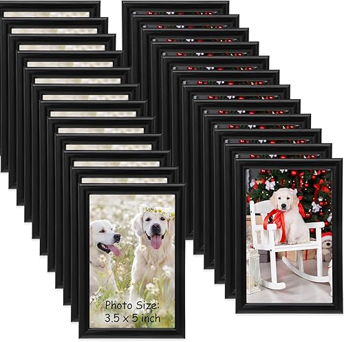 Redbaker 24 marcos de fotos negros a granel, para montaje en pared, mesa, hogar, oficina, decoración (3.5 x 5 pulgadas)