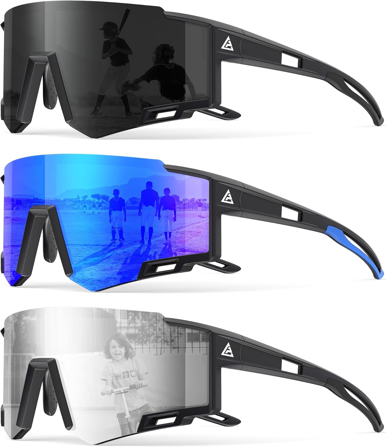 Kids Sunglasses Youth Baseball Sunglasses for Boys Girls Age 6-14 Sports UV400 Protection SunGlasses 3 Pack