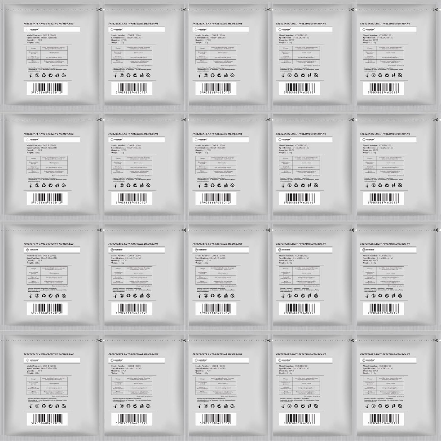 Cosmedwar Lot de 40 membranes cryolipolyse Kryolipolyse Membrane Cryolipolyse Membrane Cryolipolyse de la célèbre marque Freezefats 110 g Membrane anti-gel BK 42 cm x 34 cm