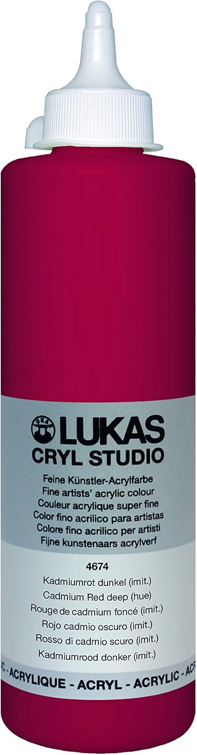 LUKAS CRYL Studio Artists Paint High Pigment Concentration Paint - 500 ml Bottle - Cadmium Red Deep Hue