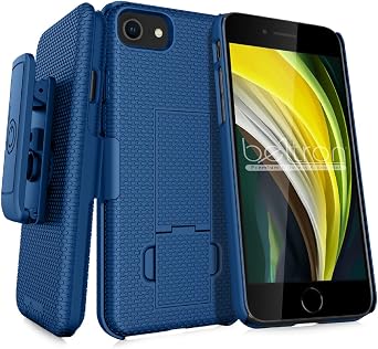 BELTRON Holster Case for iPhone 7/8/SE 2020/SE 2022, Super Slim Rubberized Grip Case & Swivel Belt Clip Holster Combo with Built-in Kickstand for Apple iPhone SE3 2022, SE2 2020, 8, 7, 6s Blue