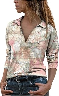 Fall Shirts for Women, V-Neck Lapel Pullover Top Print Graphic Tees Blouses Long Sleeve Fall Plus Size Shirts Elegant Plain Tunic Tops Trendy Tee Shirt Blouses Classic T Shirt Loose Tops
