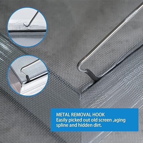 Miniatura 5 de Kit de reparación de pantalla herramienta de rodillo de pantalla con rodamiento, ranura de retención de pantalla (32 pies) y gancho de extracción de