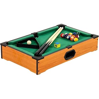 GAMES PLANET Nano Mini Pool Table with Accessories 2 Cues Balls Triangle Chalk 3 Designs Dimensions 51 x 31 x 10 cm
