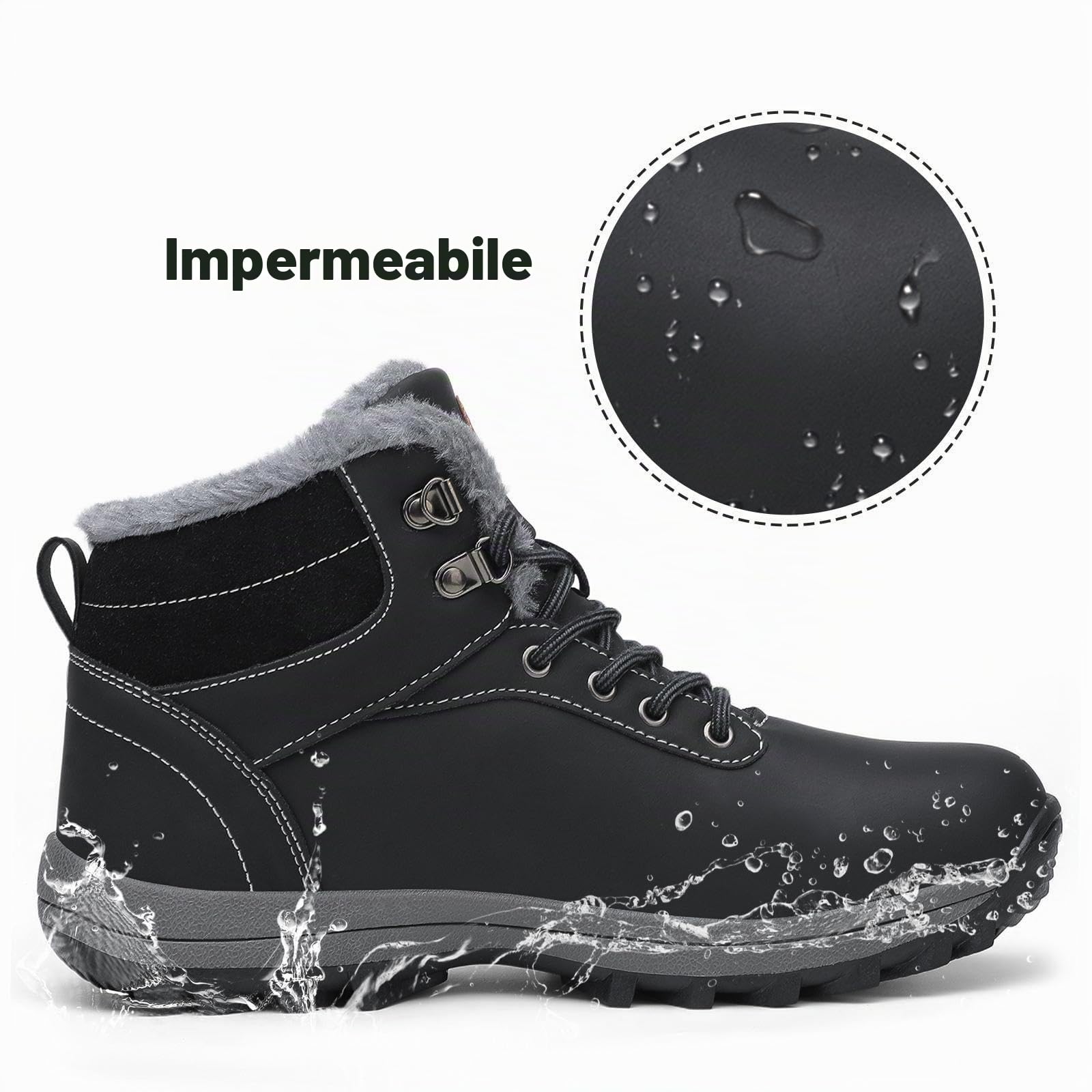 Mishansha Scarpe Uomo Donna Invernali Impermeabili Antiscivolo Stivaletti Invernali con Pelo, Gr.36-48