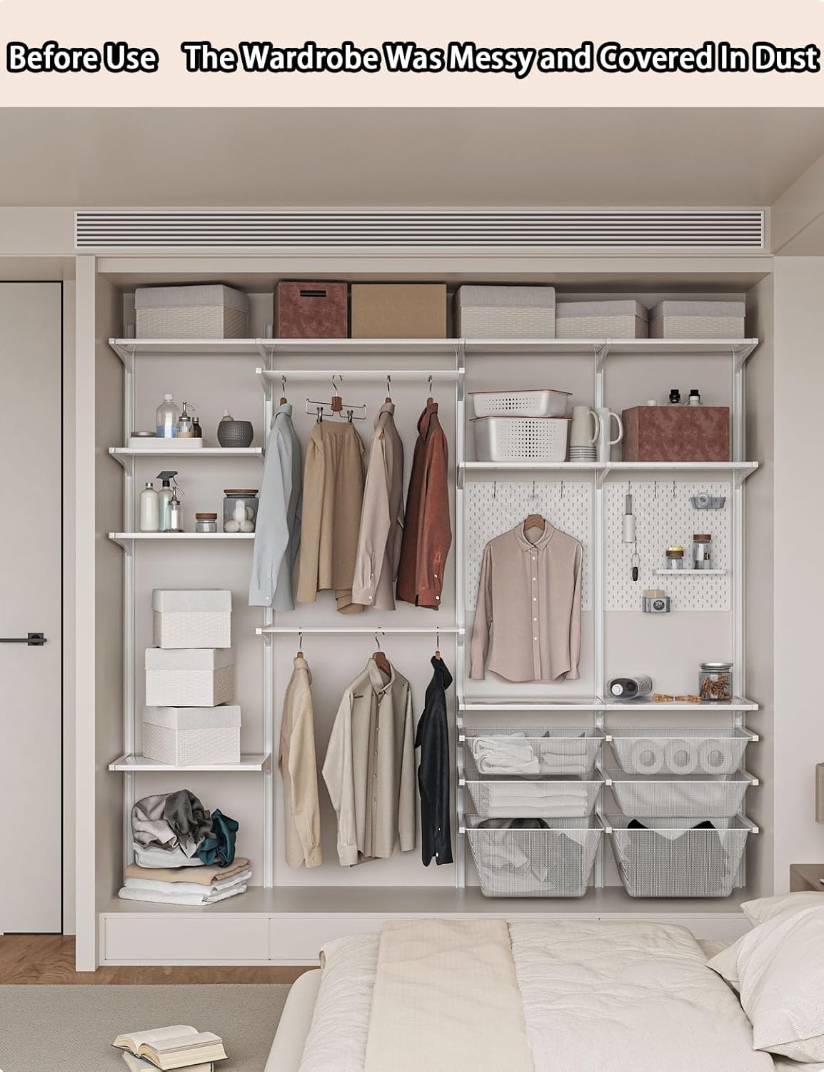 Blackout Closet Cabinet Curtains for Open Closet/Shelve Magnetic Door Curtain Pleated Folding Accordion Door Closet Curtain Privacy Dust-Proof for Room Divider(F Track W 160cm/Curtain H 180