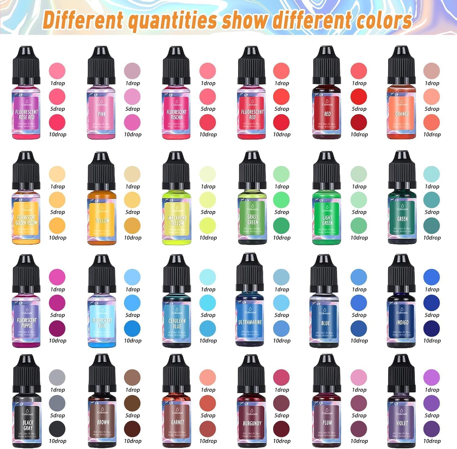 Pixora Liquid Candle Dye, 24 Colors, for Soap, Candle, Silicone Mould, Epoxy Resin DIY Crafts, 10ml Each
