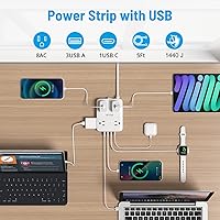 Vista 2 de TROND Surge Protector Power Strip with USB, Ultra Thin Flat Plug 5ft Extension Cord 1625W, 3 USB A & 1 USB C, 8AC Outlets 1440J Surge Protection
