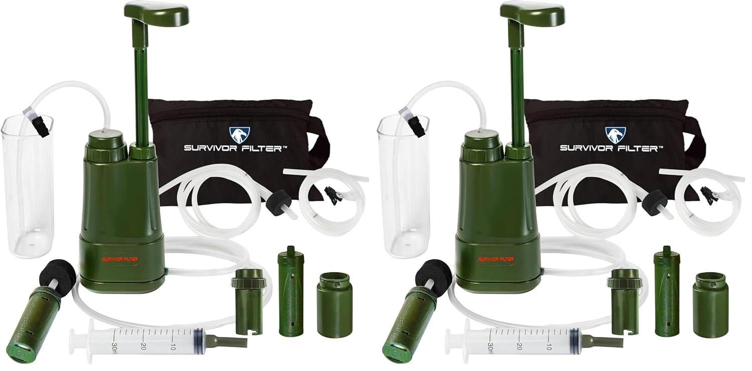 Survivor Filter PRO Extender Series - Portable Water Filter Pump with Extra Replacement Filters (Pack of 2)