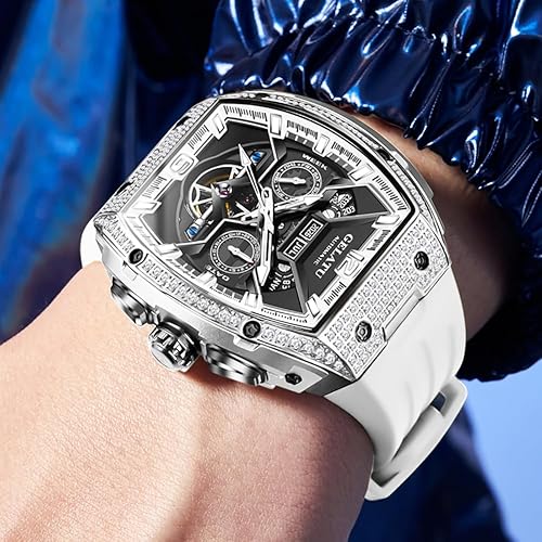 Miniatura 6 de OLEVS GELATU Reloj para Hombre Automático Juego de Relojes Esqueleto Mecánico Resistente al Agua 50M con Cristal de Zafiro Cuadrado Relojes