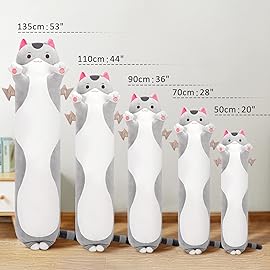 Mewaii 20 Long Cat Plush 5 Sizes, 120% Extra Filling Giant Plushness Kids Body Pillow, Kawaii Cute Grey Cat Stuffed Animals Plushies, Big Long Body Pillow Cat Plush Gift for Girls 20