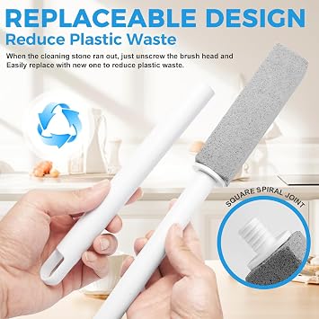 3 Pack Pumice Stone for Cleaning Stove Gas Grates & Top, Extra Long Handle Cleaner Pumice Stone for Oven, with 3 Replacement Heads