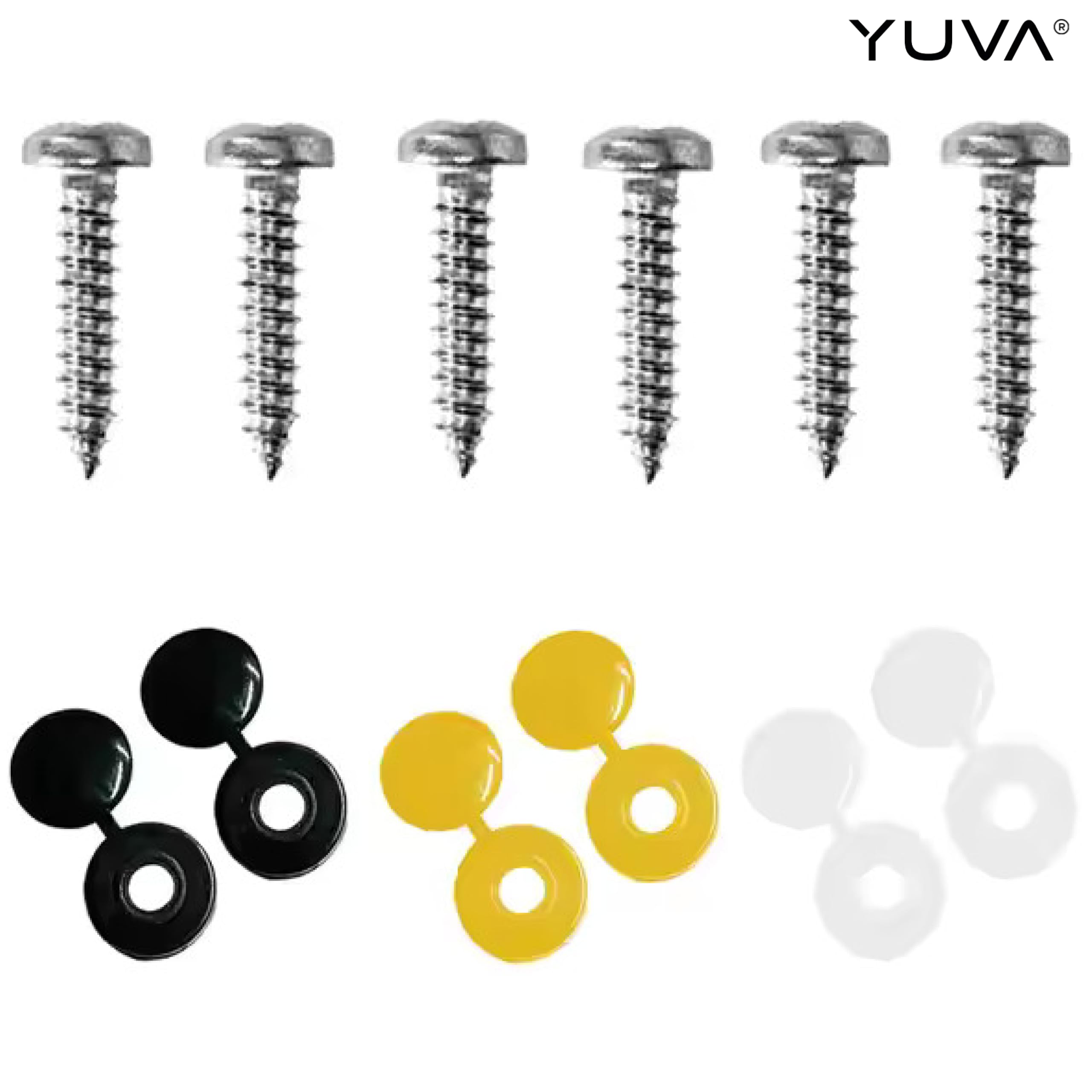 12 Pc Number Plate Screws & Caps – Universal Car License Plate Fixing Kit (Black, White, Yellow – 2 Each) – Rust‑Proof Plastic Caps & Bolts, Easy DIY Install — view 3