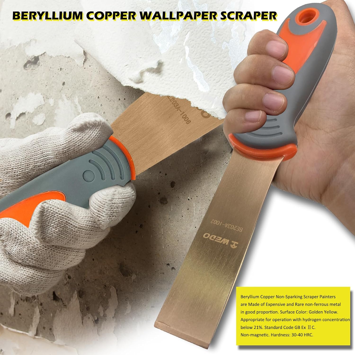 WEDO Non-Sparking Putty Knife，1"(203mm) Stiff Spark-free Safety Scraper Painter, Non-Magnetic, Die-Forge, Corrosion Resistant, Beryllium Copper，DIN Standard,BAM&FM Certificate