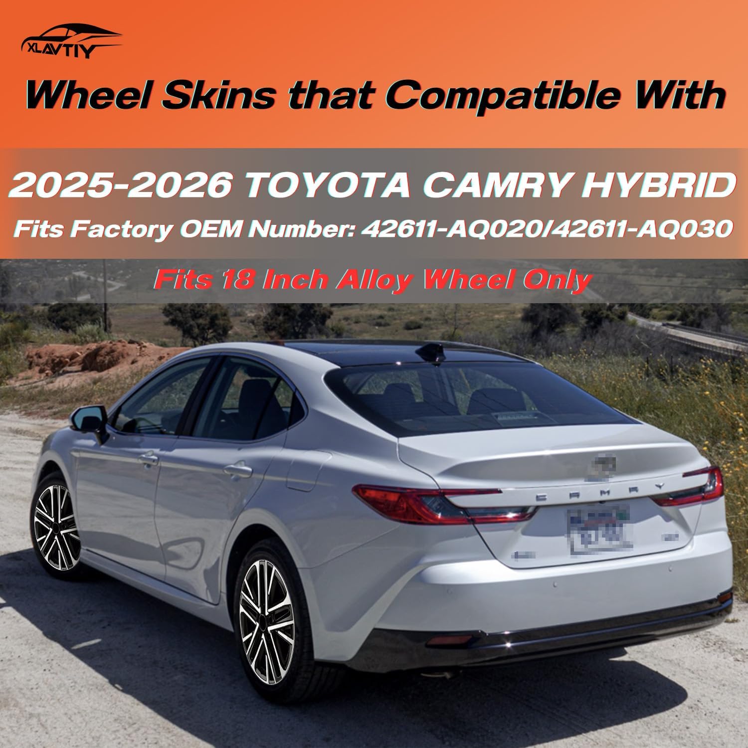 18 Inch Wheel Skins Compatible with 2025-2026 Toyota Camry Hybrid Factory Alloy Wheels, Snap-On Wheel Covers, Durable ABS Replacement Hubcaps Set of 4 (Silver & Black)