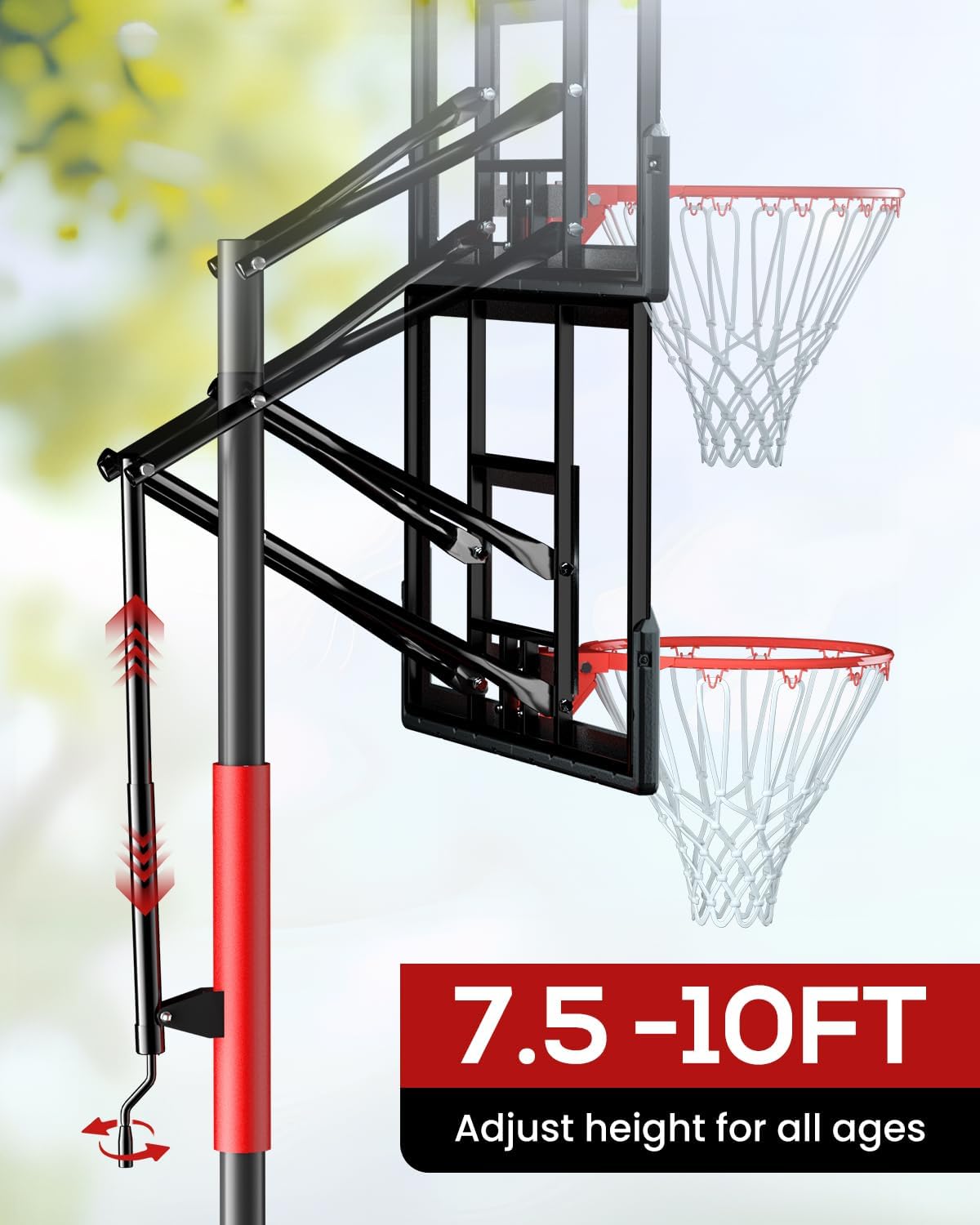 In-Ground Basketball Hoops 7-10ft Adjustable with Crank, Outdoor Inground Basketball Goal System with 45-54 Inch Shatterproof Backboard
