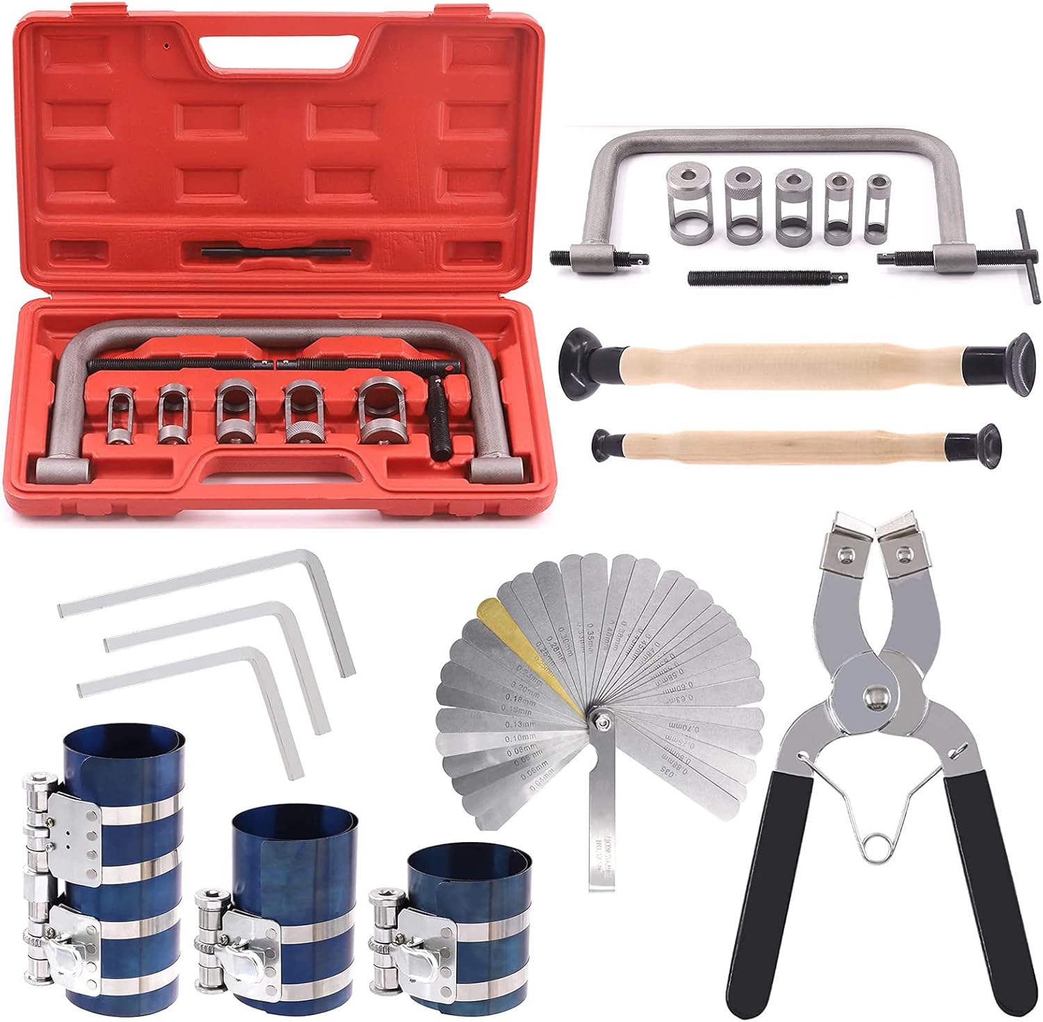 Tanstic 12Pcs Valve Spring Compressor with Valve Lapper Set + 8Pcs Piston Ring Compressor Tool and Stainless Steel Feeler Gauge Set