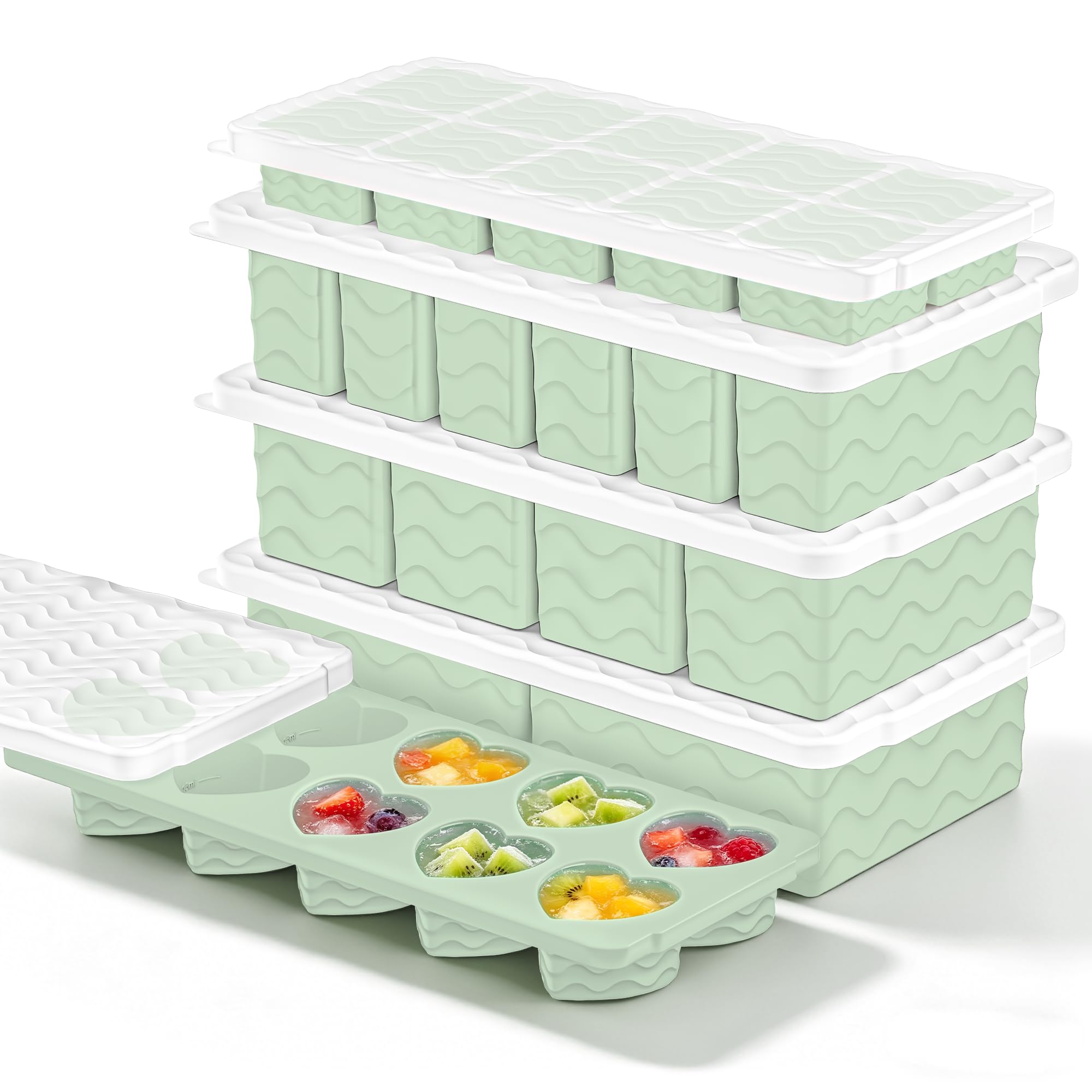 Silicone Freezer Molds for Food, 5-Pack with Steel Rim for Meal Prep