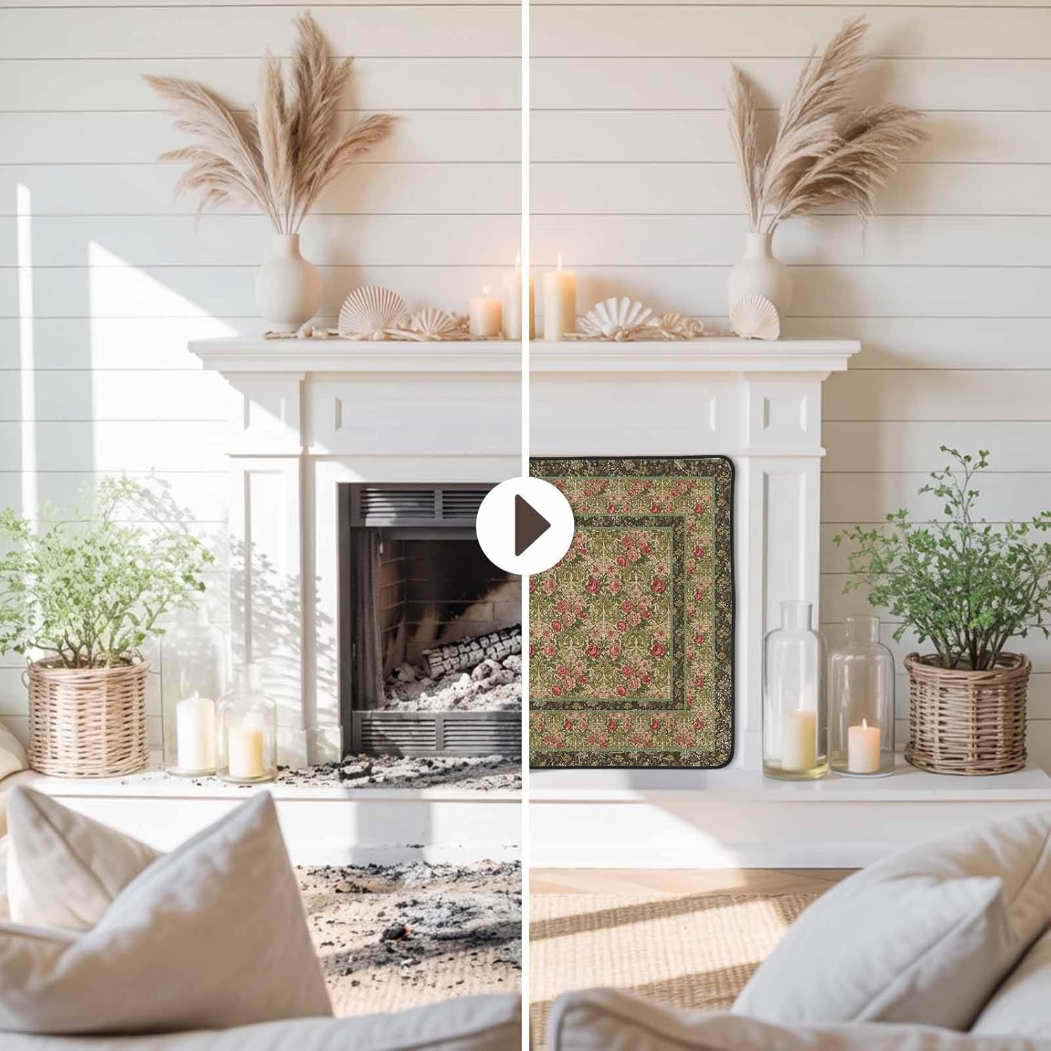 Magnetic Fireplace Cover Spring Flowers Fireplace Screen Decorative Brown Retro Floral Bird Insulation Fireplace Blocker Blanket Save Energy Fireplace Draft Stopper Covers for Living Room 36x30 Inch