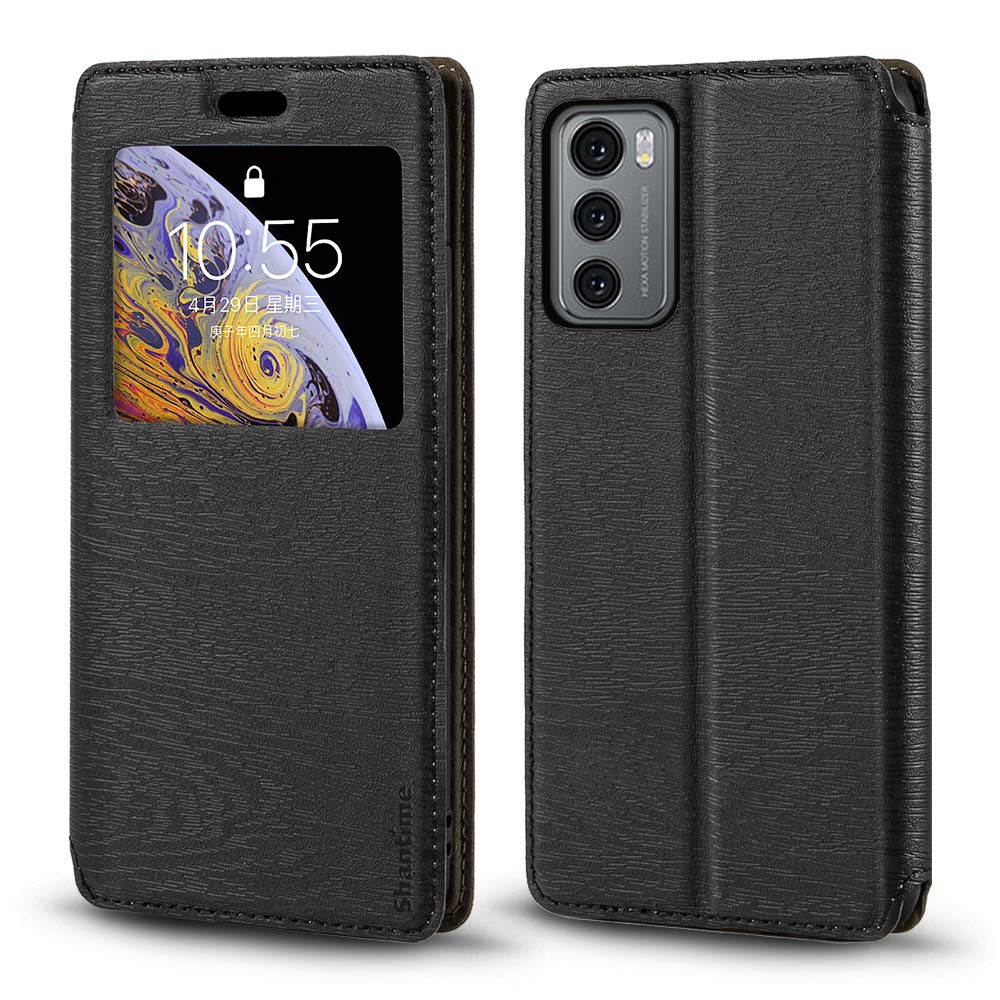 Invisible Magnetic View Window PU Leather Flip Case Compatible with LG Wing 5G, Smart Clear Display Cover with Full Protection