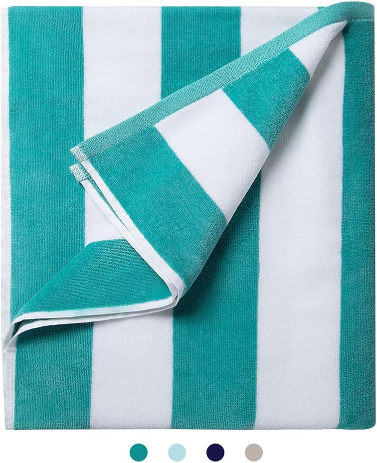 LULUHOME Plush Oversized Beach Towel - Fluffy Cotton Thick 36 X 70 Inch Navy Blue Striped Pool Towels Large Summer Cabana Swimm - View #4