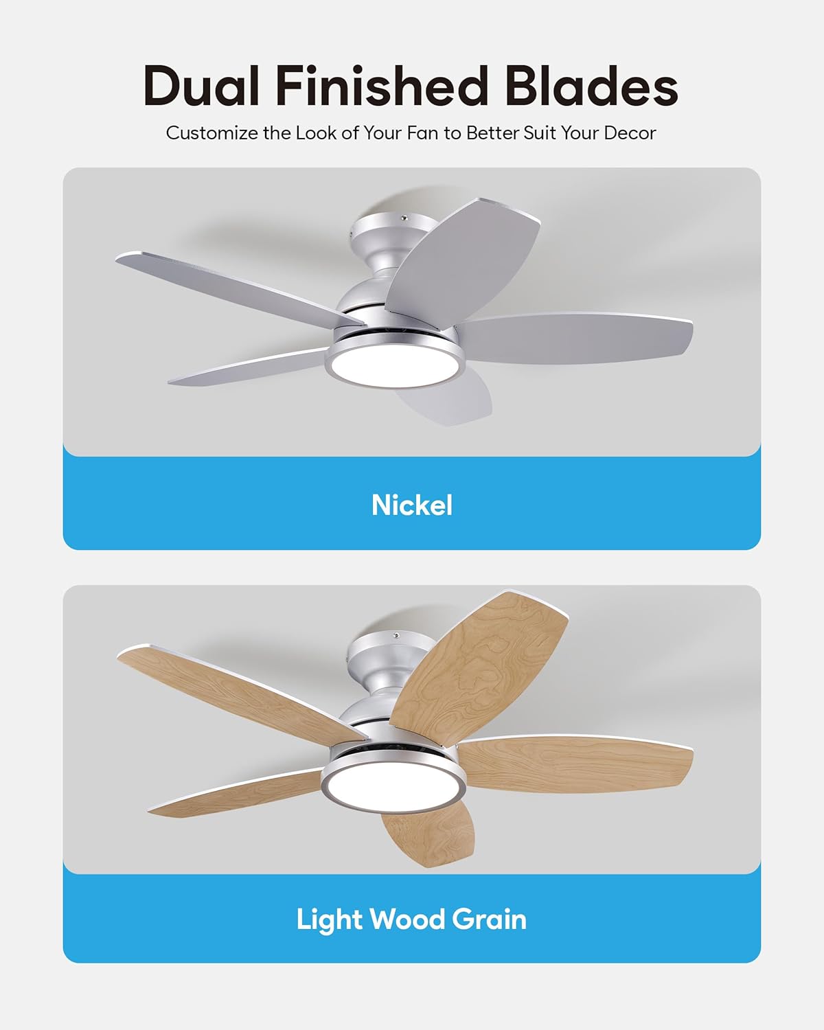 VONLUCE Ceiling Fans with Lights, 36 Inch Ceiling Fan and Remote, Full-Spectrum LED Light, 3CCT, 6-Speeds Noiseless Reversible DC Motor, Modern Ceiling Fan for Bedroom Living Room Farmhouse, Nickel