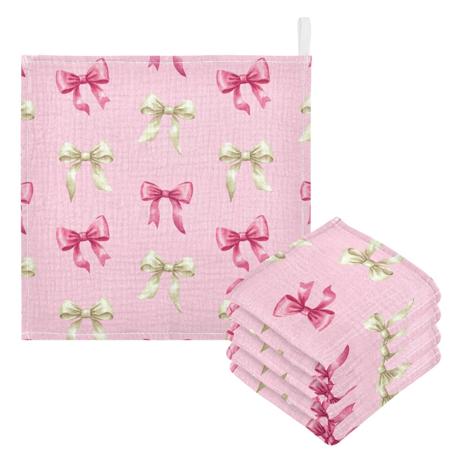 Kigai Cute Pink Bows Baby Washcloths,3pcs Ultra Soft Absorbent Towel,Newborn Bath Face Towel, Natural Reusable Baby Wipes for Sensitive Skin, Baby Registry as Shower