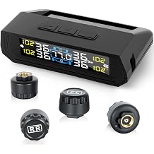RV Tire Pressure Monitoring System, Wireless TPMS with Solar Charger and USB, 4 Sensors and 6 Alarm Modes Real-time Color LCD Display Tire Pressure Monitor System for SUV Mpv Sedan Truck