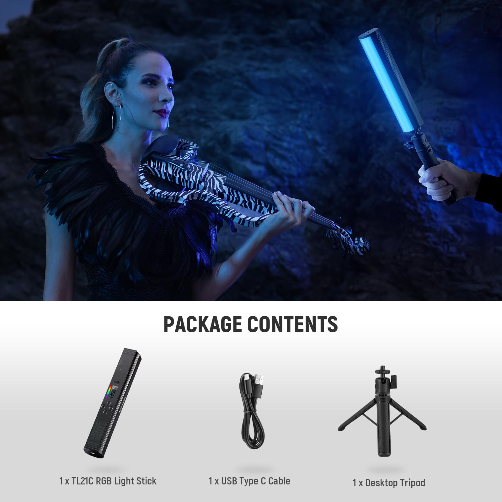 NEEWER Stick LED RGB avec Trépied de Bureau, Contrôle APP, Magnétique pour Photo Vidéo, 2500K-8500K Réglable IRC95+, Tube LED Portable 2550mAh, 17 Effets de Scène pour Vlog TikTok, TL21C