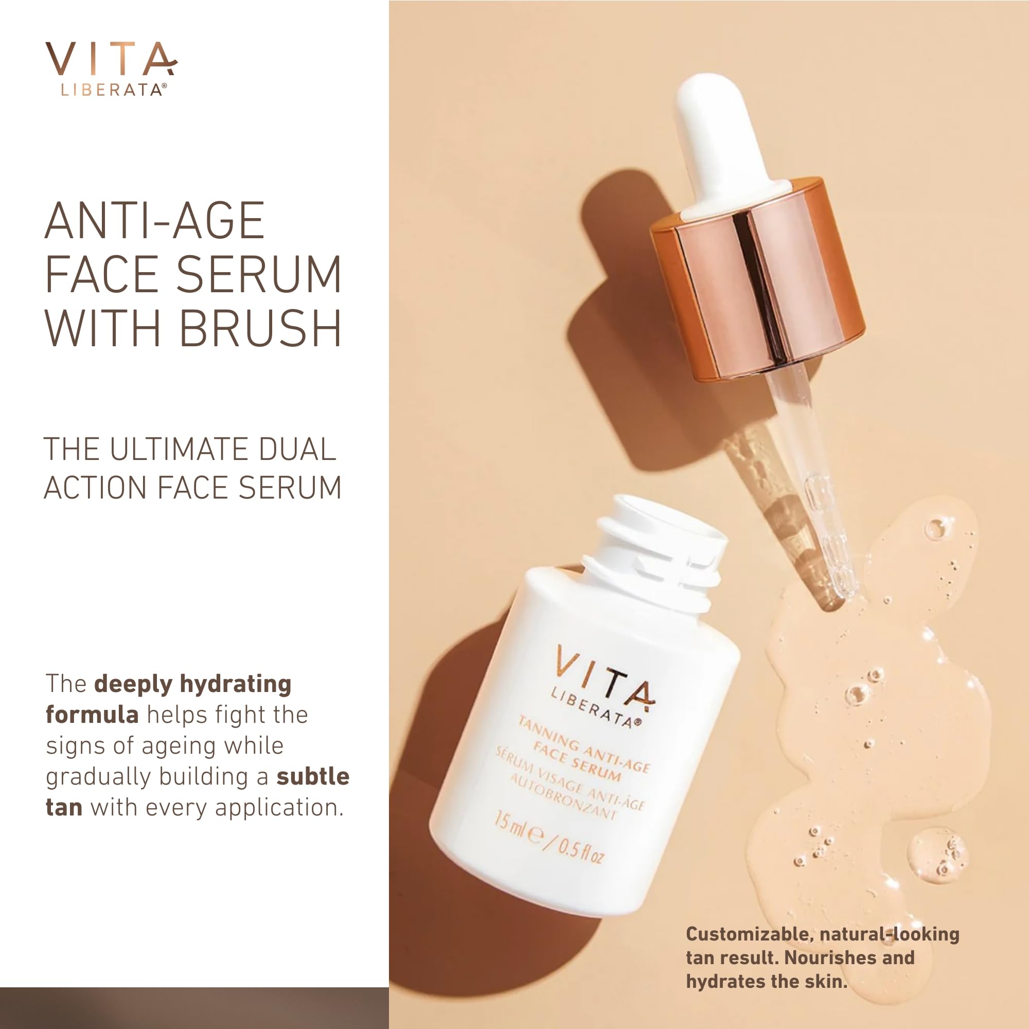 VITA LIBERATA Anti Age Serum 15ml & Brush Bundle, Anti-ageing & Hydrating, Customizable Tan - Image 2