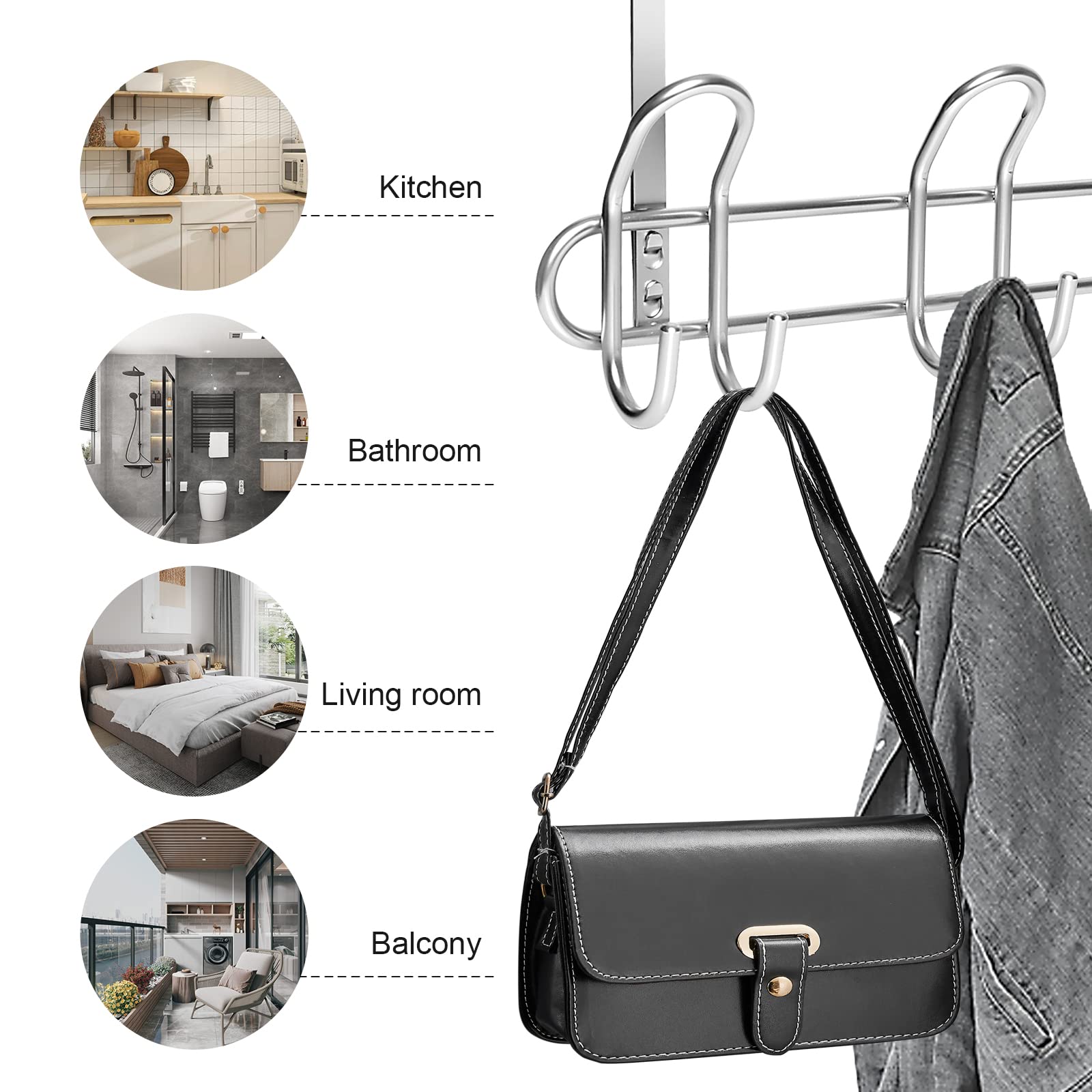 Hotop 4-Piece Over The Door Hooks - Multi-Hanger Storage Organizer For Coats, Hats, Bags, Towels (Bronze Finish) - View #13
