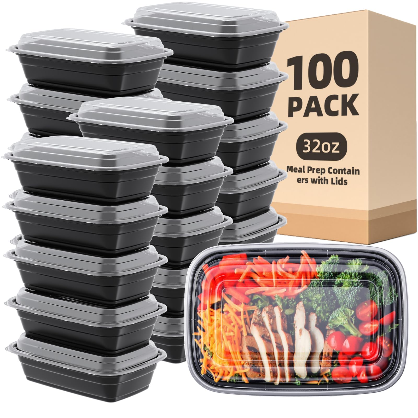 WUHUIXOZ 100 recipientes reutilizables para preparar comidas con tapa, microondas, congelador, lavavajillas