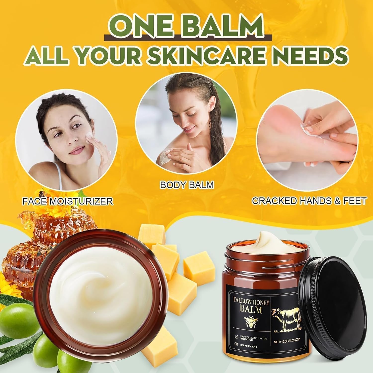 Beef Tallow for Skin,Organic Whipped Beef Tallow Face Moisturizer with Raw Honey and Beeswax,Natural Grass Fed Tallow and Honey Balm,Moisturizer for Face,Body (Unscented) - Image 4