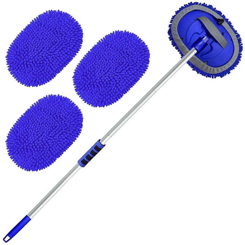 Kit de Lavagem Automotiva Wontolf com Escova de Microfibra, Cabo de Alumínio Ajustável até 157,5 cm, 7 Peças