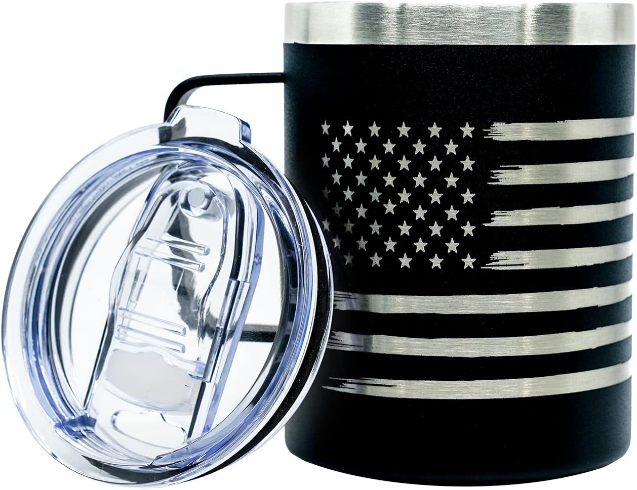 Military Gift Shop 12 Oz American Flag Black Double Wall Vacuum Insulated Stainless Steel USA | Flag 12oz Coffee Mug - Image 2