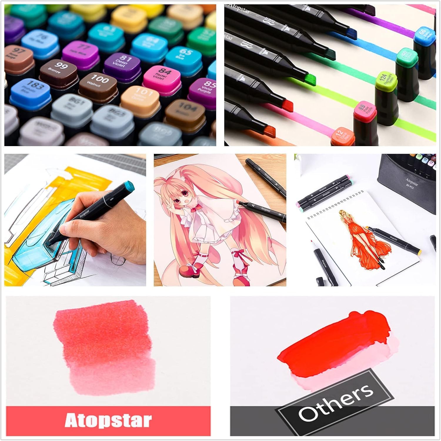 ATOPSTAR 168 Farben Alkohol-Marker Künstler Zeichnung Kunst Marker für Kinder Dual Tip Marker für Erwachsene Malerei Zubehör für Kinder Jungen Mädchen Studenten Erwachsene Freundschaft Geschenke
