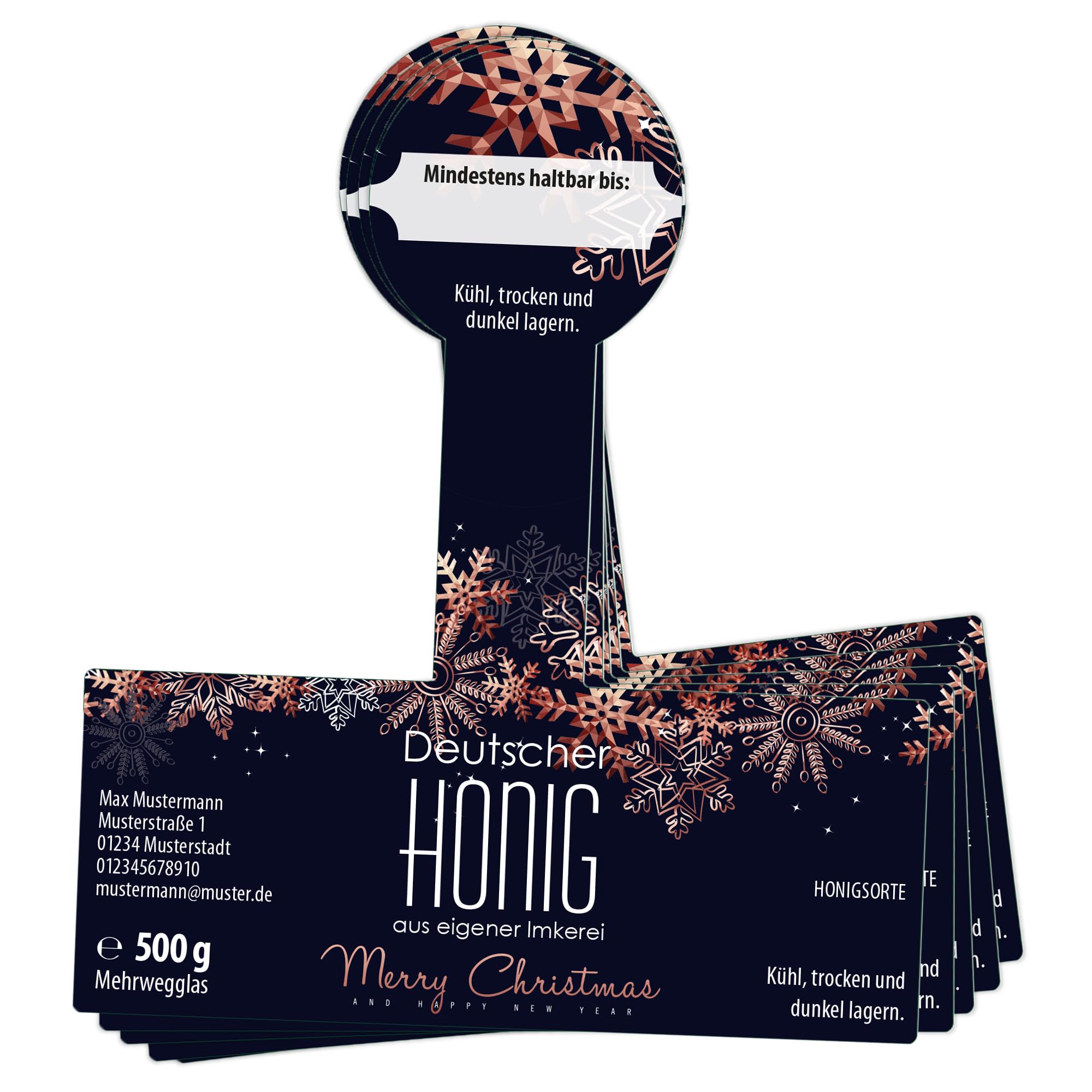 Apoidea – Honig Etiketten 500g mit Weihnachtsmotiv & Gewährverschluss selbstklebend & personalisierbar - 300 Stück/Etiketten Honiggläser/Honig Aufkleber für selbstgemachten Honig/Honigetiketten