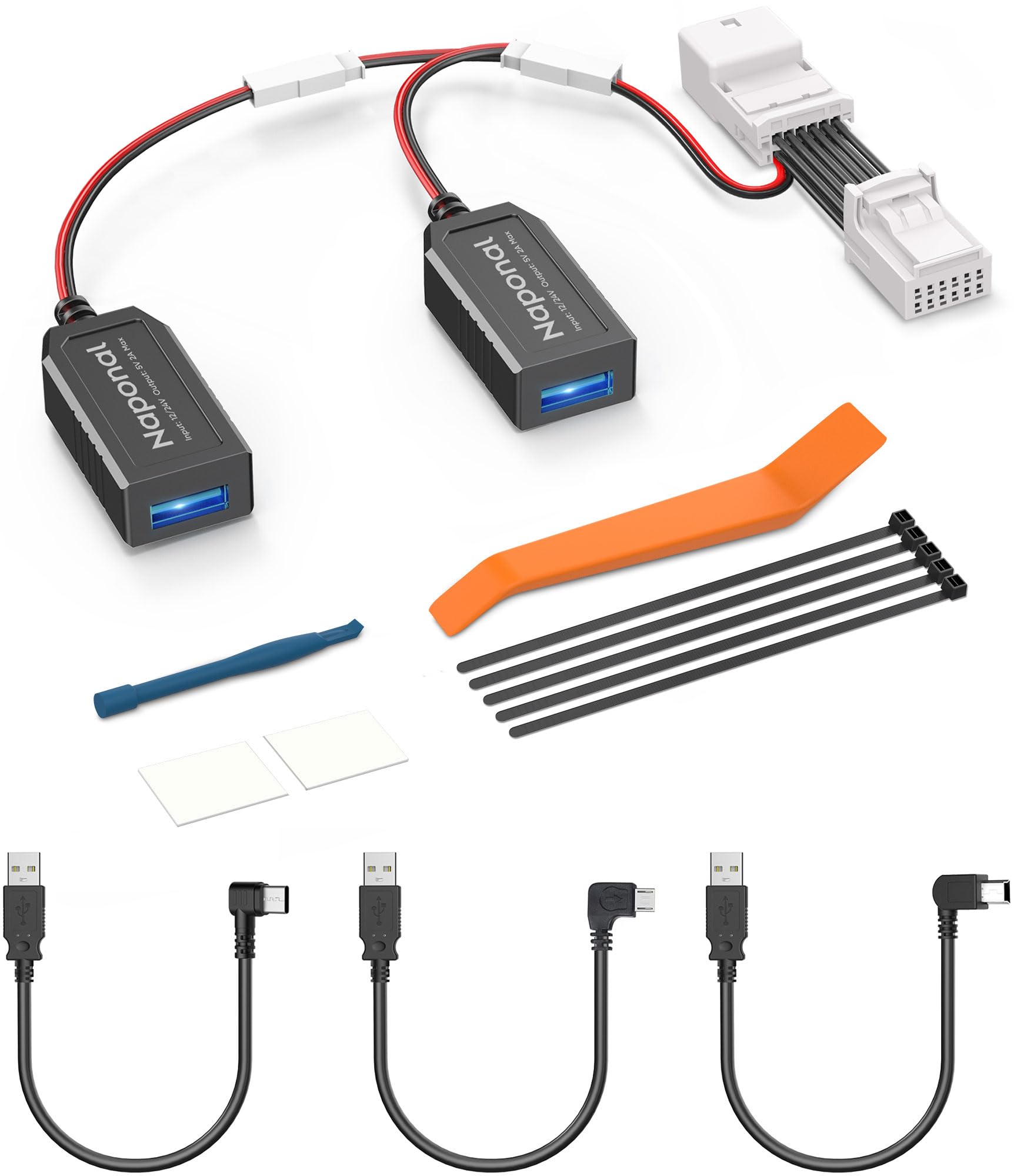 Naponal GPS Dash Cam Power Adapter,(12Pin Type A Connector)Mirror Camera Radar Charger Station GPS Dashcam Charger Cable for Select Toyota,2016+Tacoma,Sienna and More with Auto-dimming Rearview Mirror