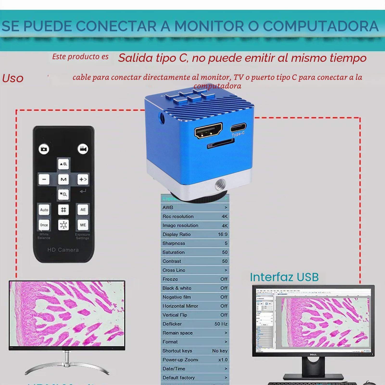 Cámara de Microscopio Digital, Cámara de Microscopio de Industria Electrónica 4K HD, con Sensor CMOS de 8.3MP 1/1.8 Pulgadas, Zoom Digital 4X, Interfaz de Pantalla HD, Salida USB