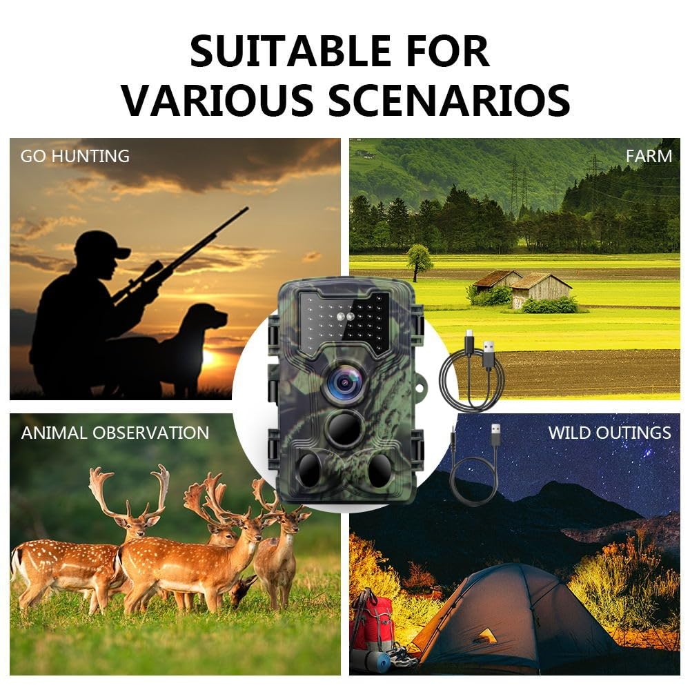 snapbuy 48 Megapixel Wildkamera mit exzellenter Nachtsicht/Schnelle Auslösegeschwindigkeit/Bewegungsmelder / 120° Erfassungswinkel/Integrierter 2,4"-Farbbildschirm