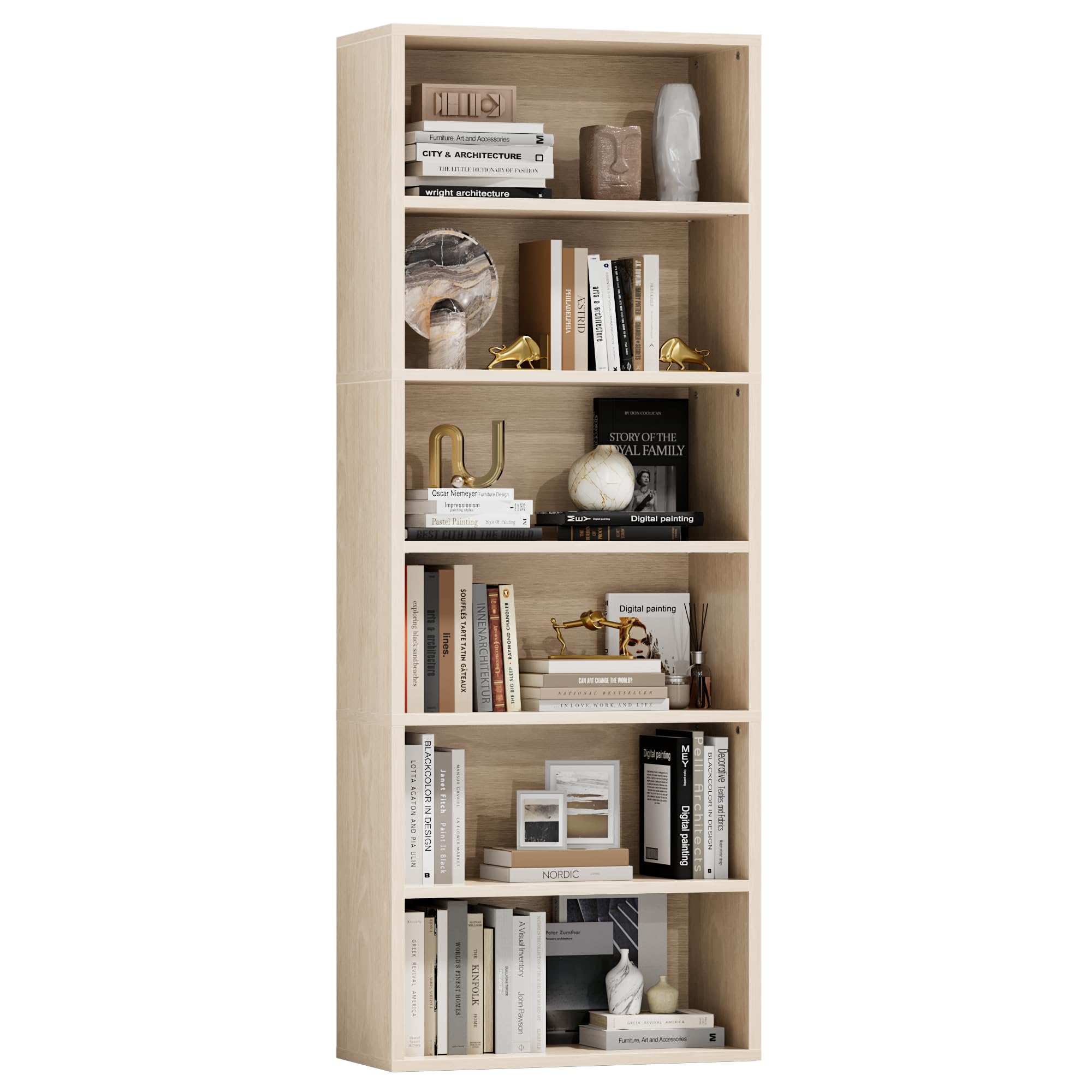 Furniwell 71" Tall Bookcase Bookshelves, 6 Tier Floor Standing Bookcases Open Frame, Modern Display Storage Organizer for Home Office, Living Room, Bedroom, Study Room (Beige, 1 Pcs)