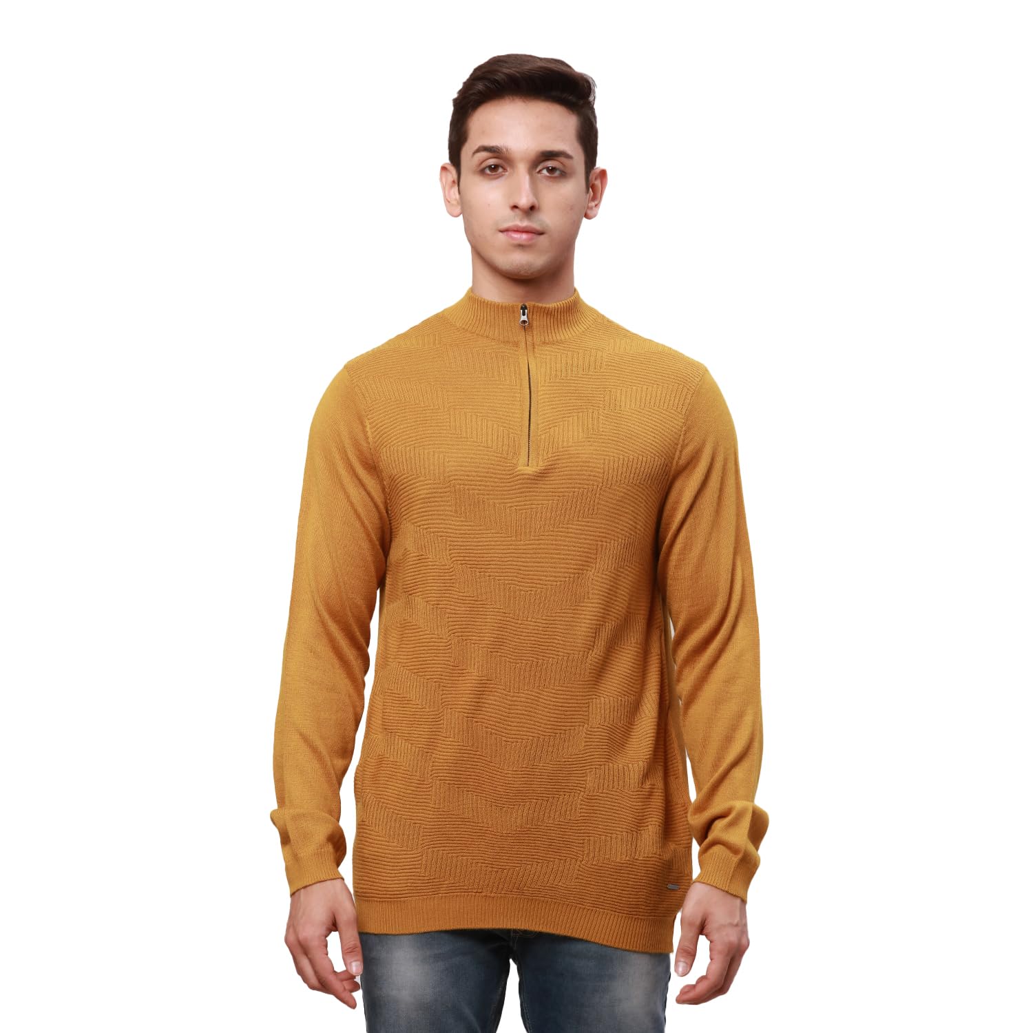 park avenue Men's Regular Fit Acrylic Wool Blend Turtle Neck Solid Pattern Full Sleeve Yellow Sweater-picture-10