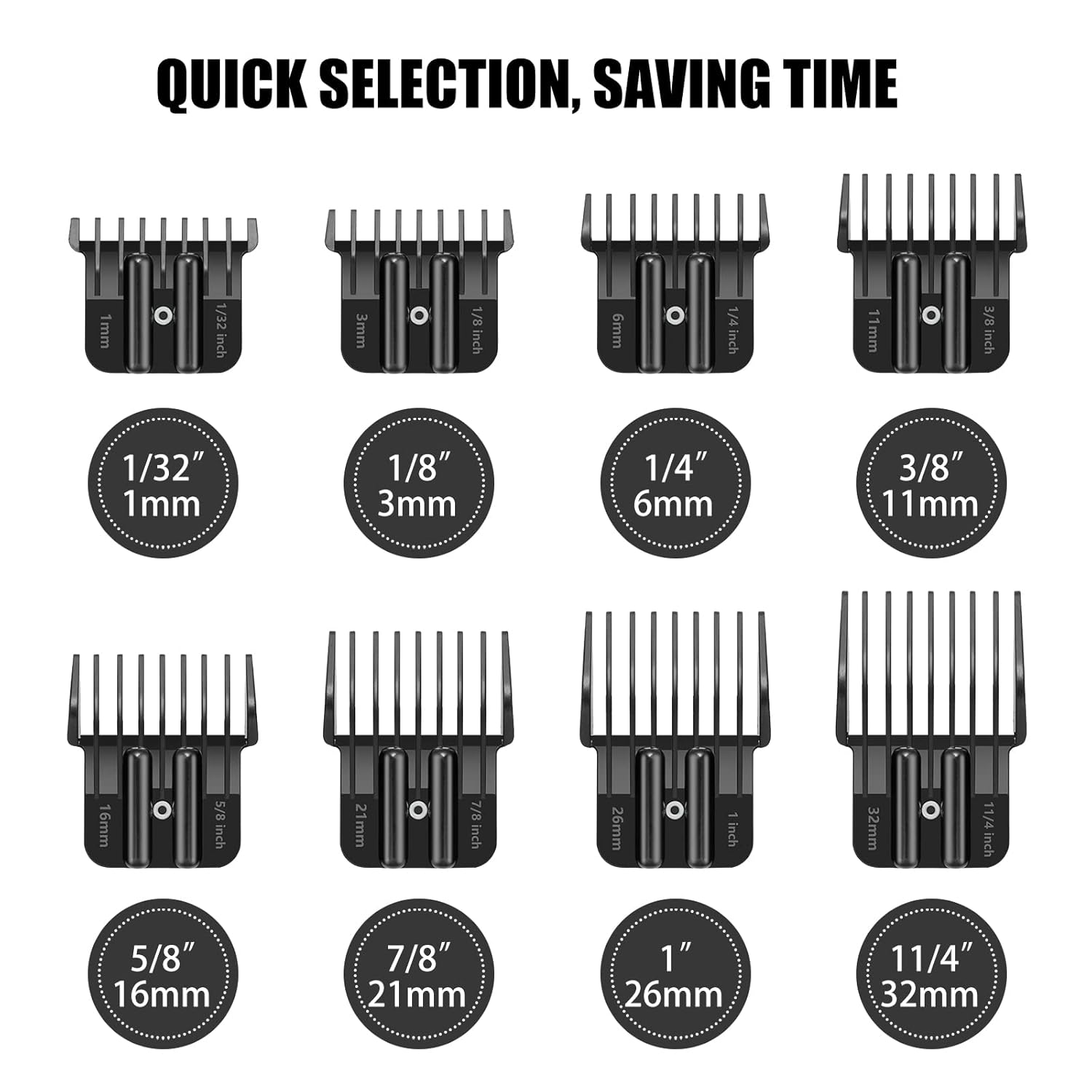 8 Pack Premium Trimmer Guards Fit for BaBylissPRO Barberology FX787 & FX726 Trimmer, Replacement Guards with Metal Spring Clip - From 1/32-5/4 inch Snap on Blade Attachment Combs Set - Image 2