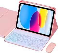 Keyboard Case with Mouse for iPad Pro 13" M5/M4 (2025/2024), 3-Zone 7-Color Backlit Detachable Keyboard, Slim PU Leather Protective Stand Cover with Pencil Holder,Pink