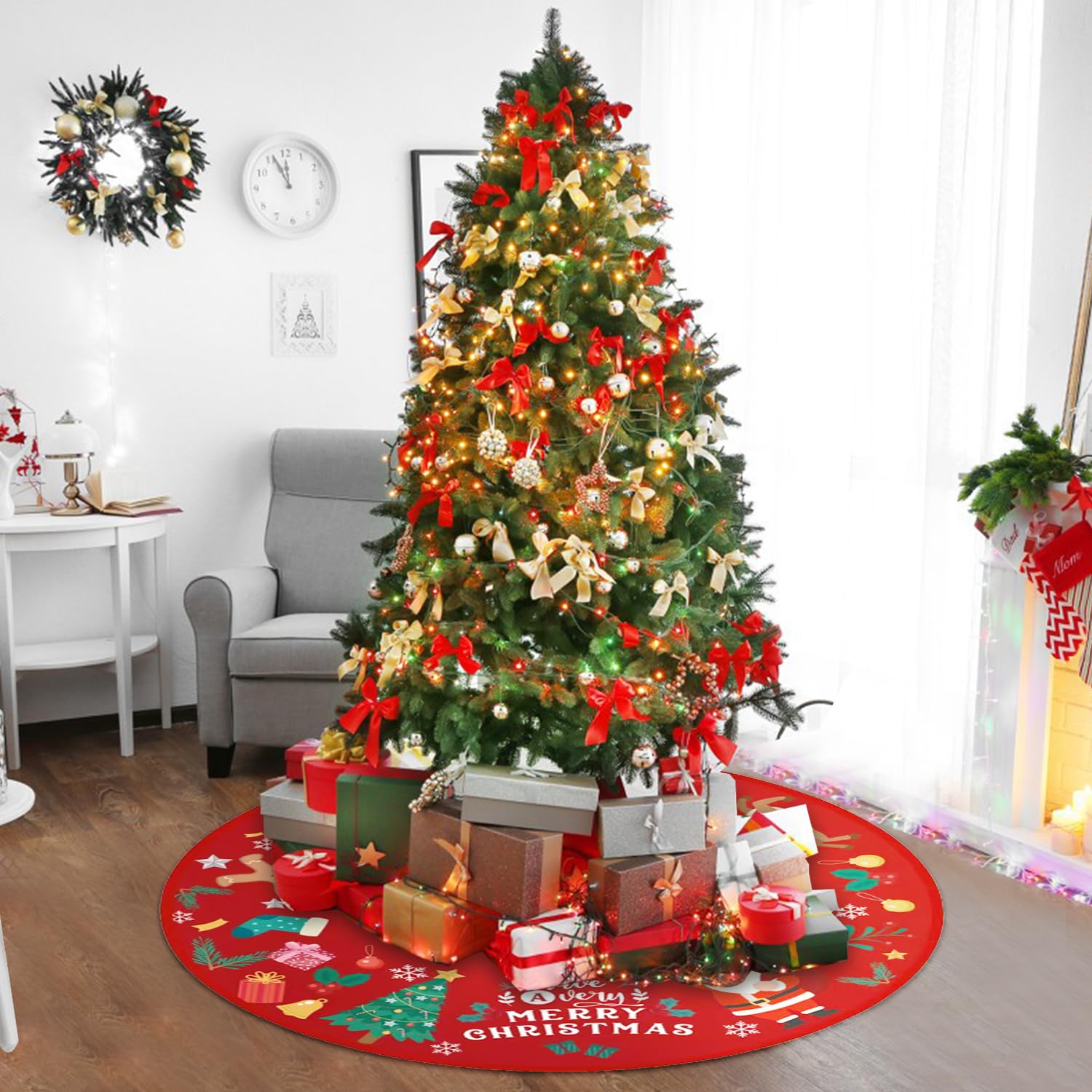 Kerstboomrok met takafdruk voor boommat boombasis Cover Kerstdecoratie ornamenten,78cm