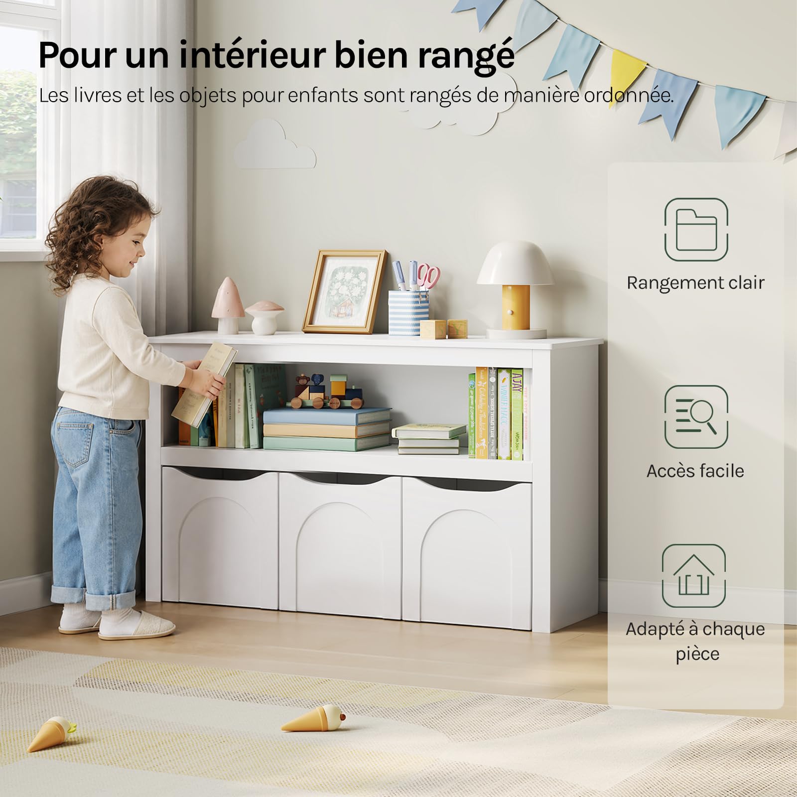 WOLTU Meuble Rangement Enfant, avec 3 Tiroirs Roulants, 1 Casier Ouvert