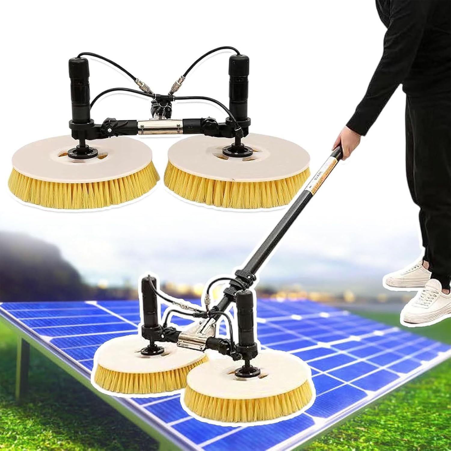 AYCDL Electric Solar Panel Cleaning Brush, Telescopic Water-Fed Pole for Photovoltaic Array Cleaning, Window Cleaner Tool for Solar Panels, 550cm Long Reach,Lithiumbattery-550cm