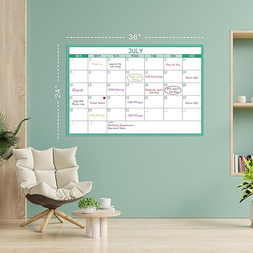 Miniatura 6 de Large Dry Erase Monthly White Board Calendar for Wall 36" by 24", Undated 1 Month Layout Wall Calendar Erasable & Reusable Laminated Calendar, No