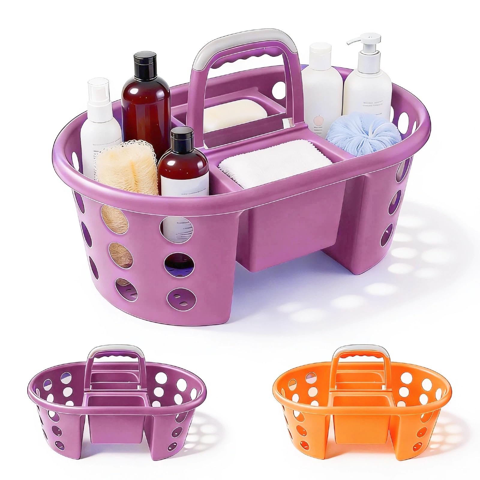 SIMPLYKLEEN Duży przenośny pojemnik prysznicowy, wykonany w USA, plastikowy, duży rozmiar, torba na cukierki z uchwytem, organizer prysznicowy do łazienki, spiżarni, kuchni, akademika, pomarańczowy